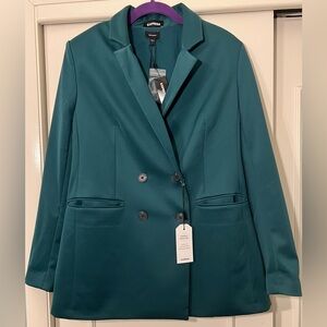 Express Double Breasted Teal Dress Blazer Hip Length Womens size L NEW w/ Tags